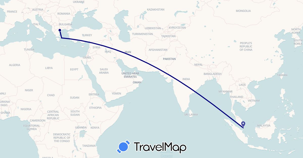 TravelMap itinerary: driving in Greece, Singapore (Asia, Europe)